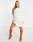 Parisian Slouchy Dipped Hem Sweater Dress In Cream-white
