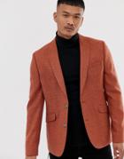 Asos Design Slim Blazer In Rust With Texture - Tan