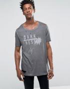 Asos Longline T-shirt With Distressed Darkness Print And Scoop Neck In