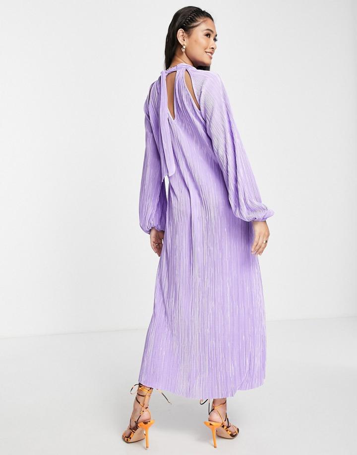 Asos Design Plisse High Neck Maxi Dress In Lilac-purple