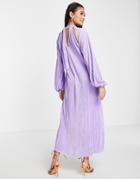 Asos Design Plisse High Neck Maxi Dress In Lilac-purple