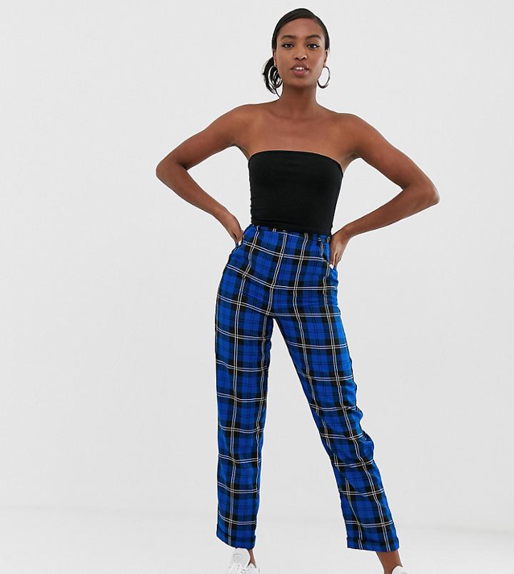 Collusion Tall Peg Pants In Blue Check - Blue