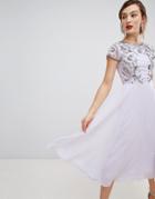 Frock & Frill Capped Sleeve Midi Dress With Embellished Detail-purple
