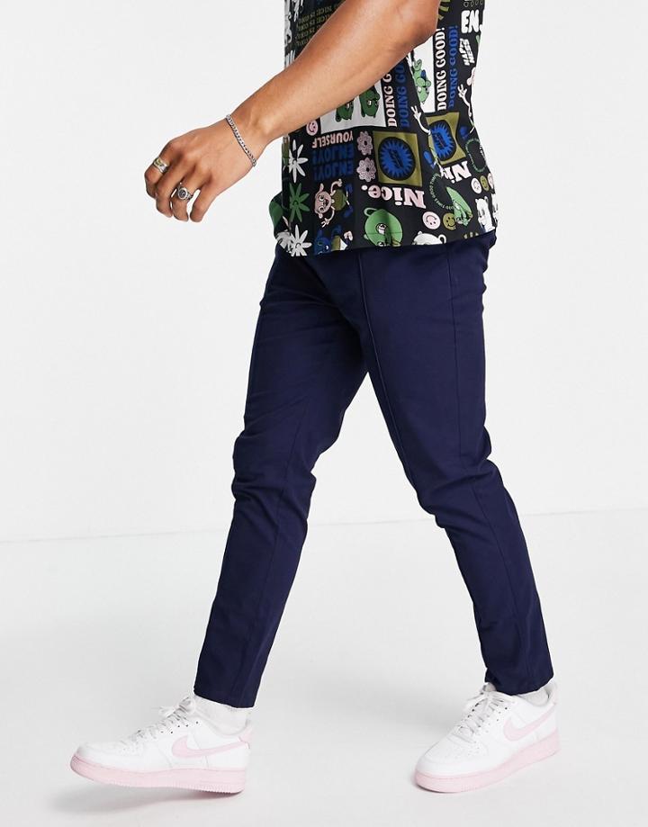 Asos Design Skinny Chinos With Pin Tuck In Navy