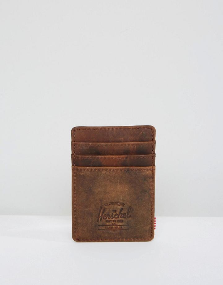 Herschel Supply Co Raven Card Holder With Clip & Rfid In Leather - Brown
