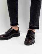 Asos Monk Shoes In Burgundy Leather - Red