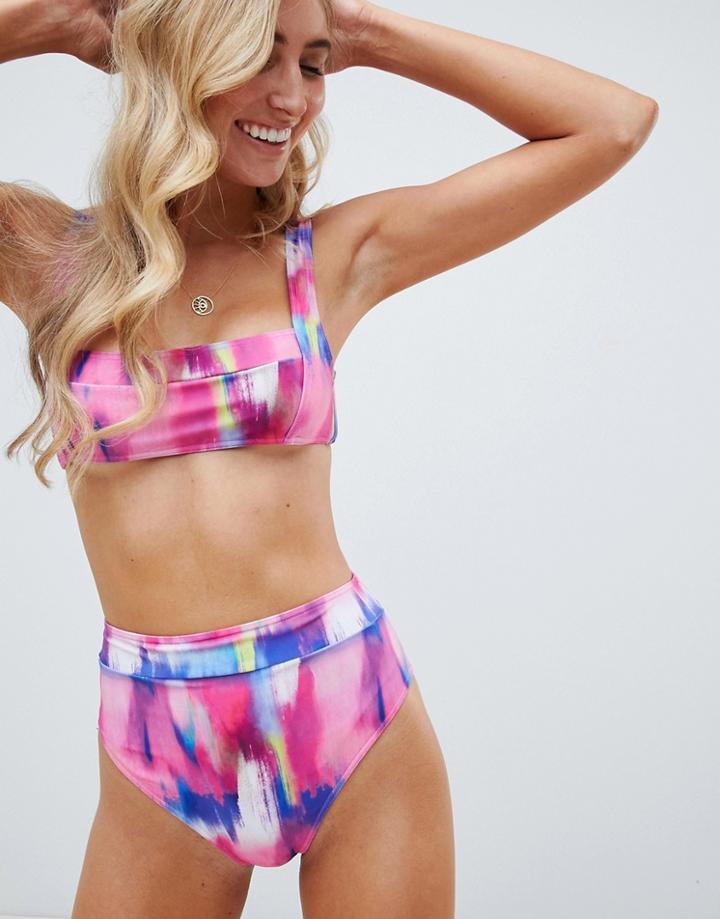 Asos Design High Waist Bikini Bottom In Smudge Print - Multi