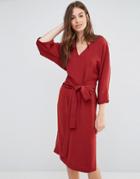Sisley V-neck Obi Midi Dress - Red