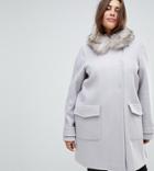 Asos Curve Slim Coat With Faux Fur Trim - Gray