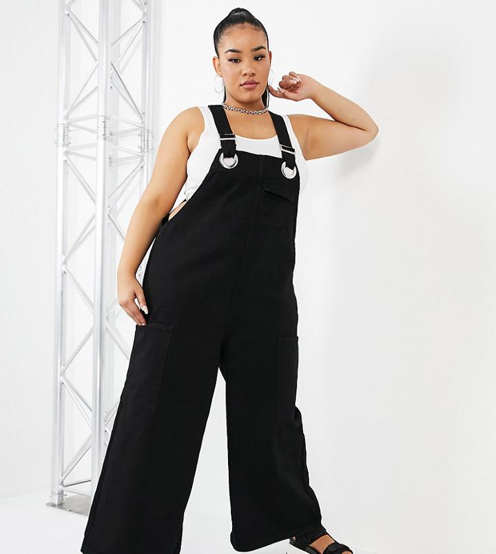 Simply Be Denim Jumpsuit In Washed Black