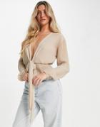 Rebellious Fashion Plisse Tie Top In Cream-white