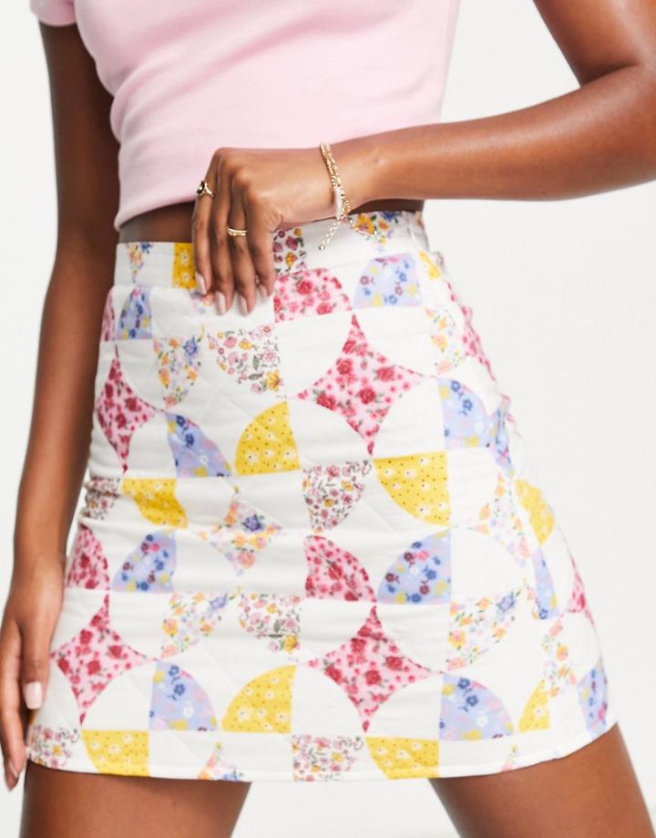 Asos Design Quilted Mini Skirt In Patchwork Print-multi