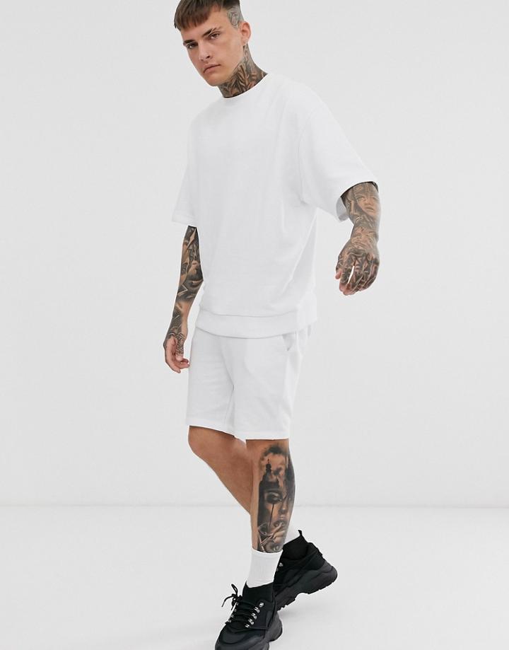 Asos Design Short Sleeve Oversized Tracksuit With Shorts In White - White