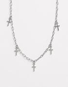 Asos Design Choker Necklace With Cross Pendants In Silver Tone