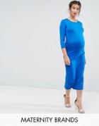 Bluebelle Maternity Bodycon Dress With 3/4 Sleeve - Blue