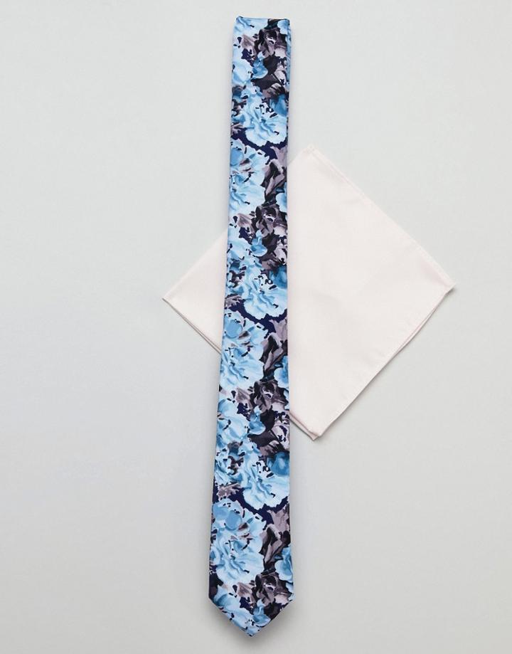 Asos Design Floral Tie & Pink Pocket Square - Pink