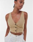 Bershka Linen Pinstripe Cropped Tailored Tank In Beige - Part Of A Set-neutral