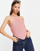 Asos Design Mock Crochet Scarf Top In Pink