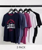 Jack & Jones 5 Pack T-shirts In Multi