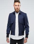 Asos Bomber Jacket With Collar In Navy - Navy