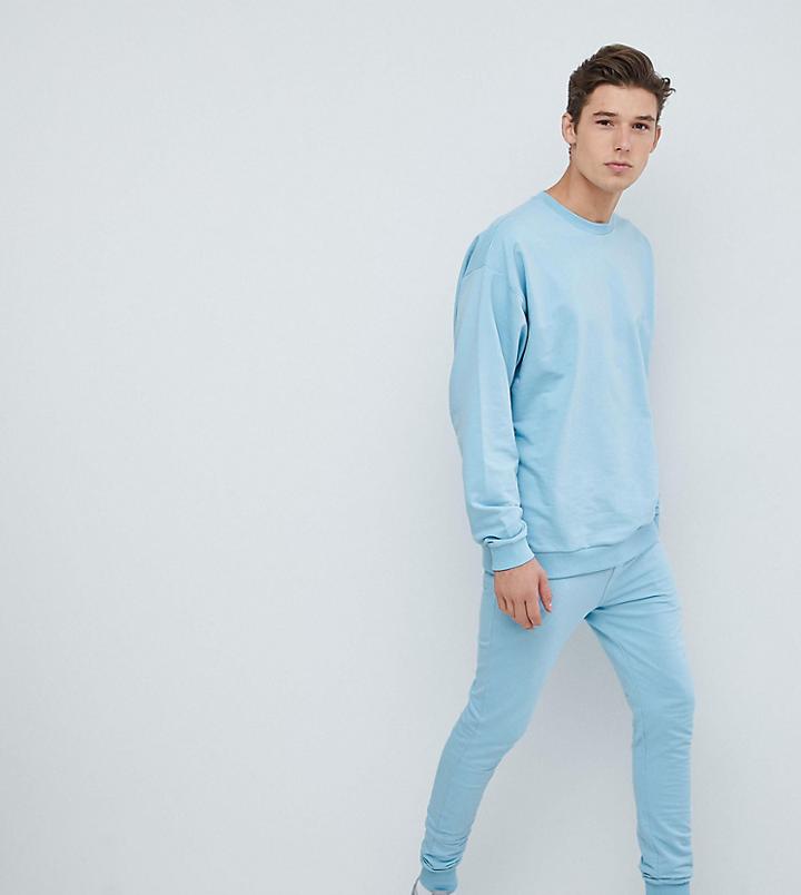 Asos Design Tall Tracksuit Oversized Sweatshirt/super Skinny Joggers In Sky Blue - Red