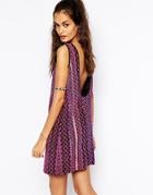 Mochi Shift Dress In Tapestry Stripe With Low Back - Purple