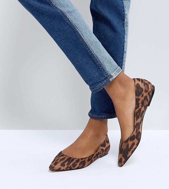 Asos Latch Pointed Ballet Flats In Leopard - Multi