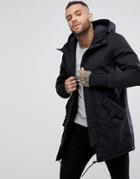Pull & Bear Quilted Parka With Hood In Black - Black