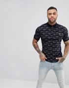 Fred Perry Slim Fit Graphic Jacquard Pique Polo Shirt In Black - Black