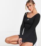 Puma Square Neck Ribbed Mini Dress In Black