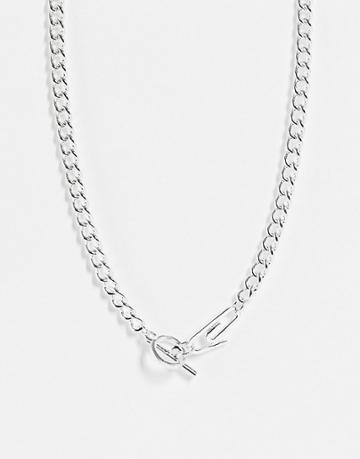 Staus Syndicate Double Row Necklace With Chain And Crystal Paperclip Pendant In A Silver Finish
