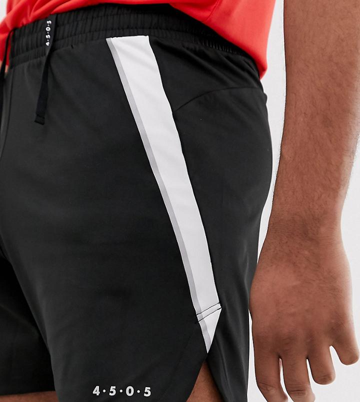 Asos 4505 Tall Running Shorts With Side Stripe And Curve Hem In Black And White - Black