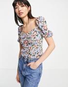 & Other Stories Ecovero Floral Print Ruched Front Top In Multi
