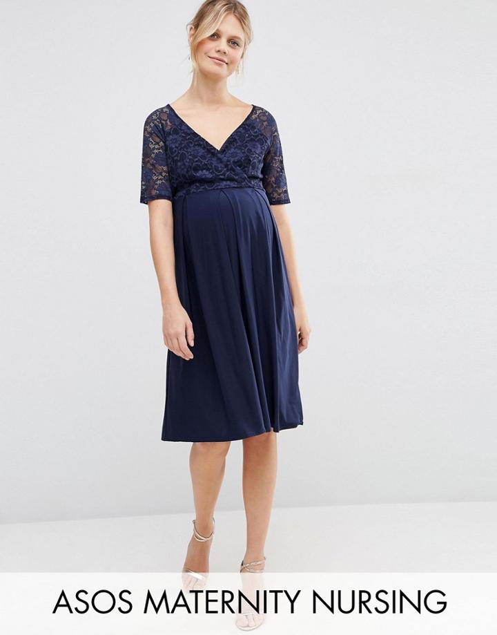 Asos Maternity Nursing Lace Midi Dress - Navy