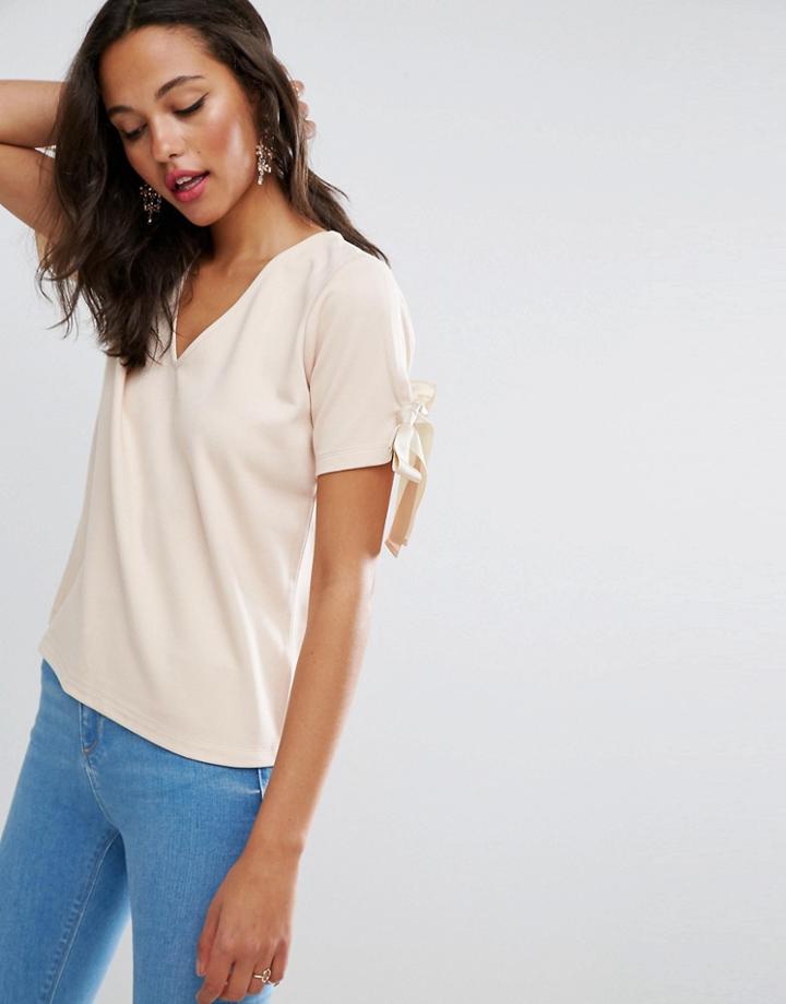 Asos Top In Ponte With Bow Details - Beige