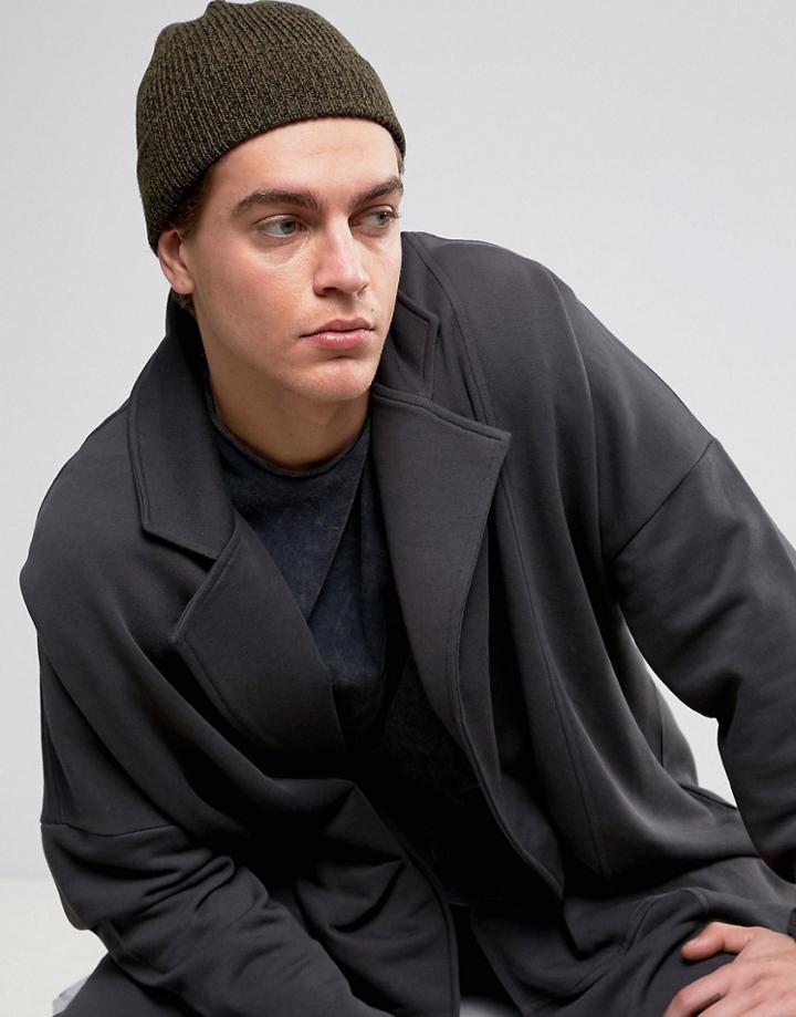 Asos Fisherman Beanie In Khaki And Black Twist - Green