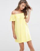 Asos Off Shoulder Swing Sundress In Yellow Ditsy Print - Yellow