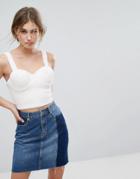 Lost Ink Structured Crop Top In Fluffy Fabric-cream