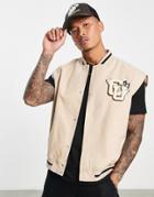 Asos Design Wool Look Varsity Vest In Beige-neutral