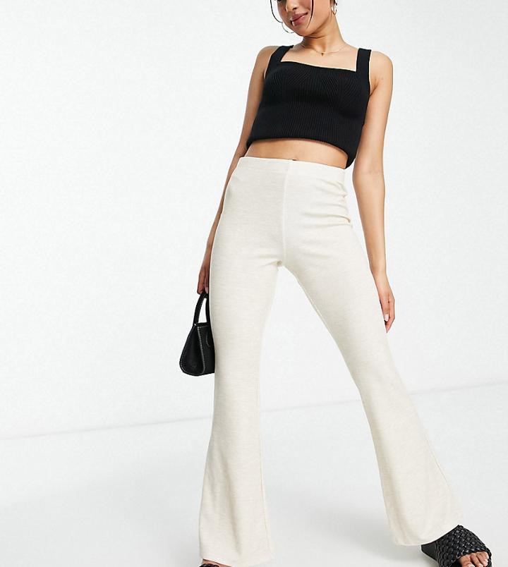 Topshop Petite Speckled Rib Flare Pants In Stone-neutral