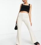 Topshop Petite Speckled Rib Flare Pants In Stone-neutral
