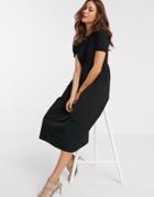 River Island Poplin Maxi T-shirt Dress In Black