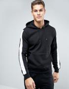 Brave Soul Wide Striped Drawstring Hoodie - Black