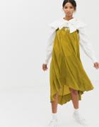 Ghospell Midi Cami Dress With Tie Front In Satin - Gold