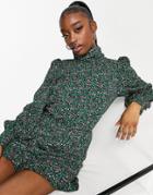 Ax Paris Mini Tea Dress With High Neck In Green Ditsy Floral
