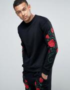 Liquor & Poker Embroidered Roses Sweater - Black