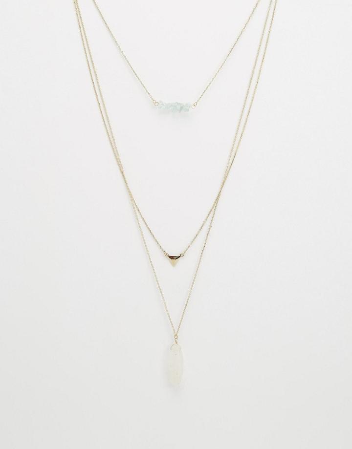 Orelia Triangle Chip Multi Row Necklace - Gold