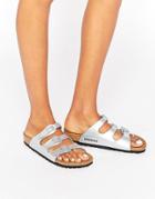 Birkenstock Florida Silver Narrow Fit Flat Sandals - Silver