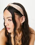 Asos Design Recycled Polyester Knot Headband In Brown Print