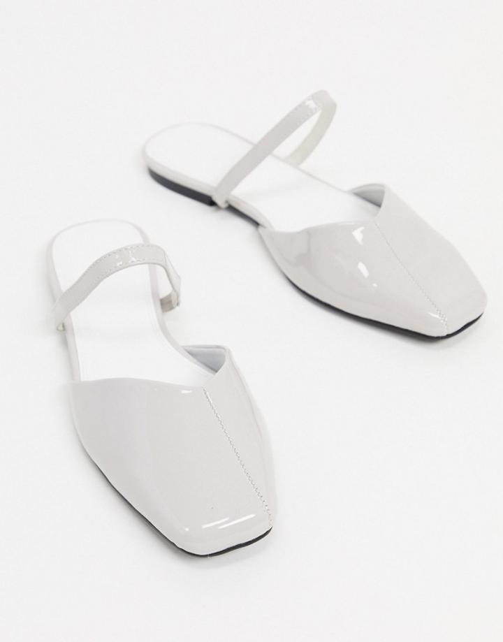 Asos Design Lottie Square Toe Flat Mules In Gray Patent-grey